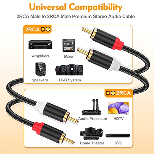 Hosongin RCA кабли 3.3ft 2 пакет [hi-fi звук, најлонски плетенка, заштитен], 2-машки до 2-машки RCA аудио стерео субвуфер кабел помошен кабел за домашен театар, HDTV, засилувачи, Hi-Fi с?