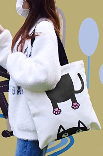 Симпатична торба со мачки платно со внатрешни џебови заминување на намирници за купување торба за плажа Астер платно тоте