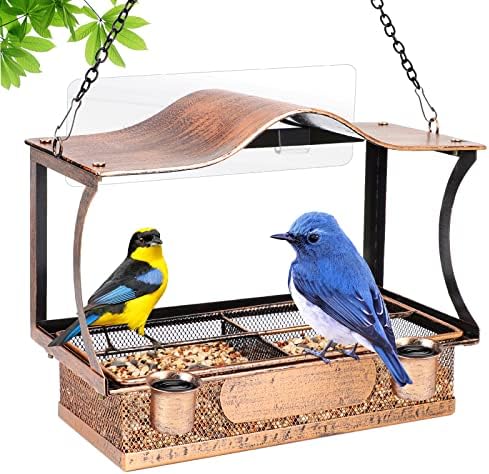 Фидер за птици од прозорецот, фидер за птици од Делан со метални птици со висина на отворено, фидери за птици за надворешни диви птици