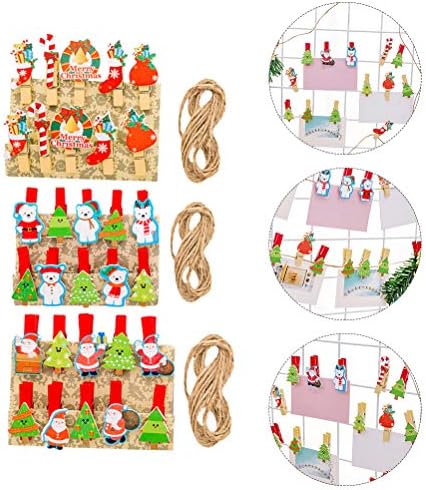 SOIMISS 30 парчиња Божиќни дрвени мали клипови со јаже со коноп