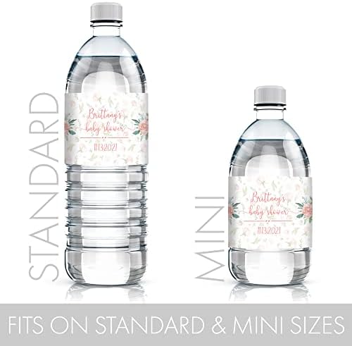 Персонализирани етикети со шише со вода за туширање со розови цвеќиња - 24 налепници