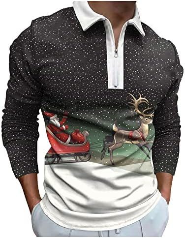 XXBR Божиќни манзии Поло кошули со долги ракави по поштенски патенти на врвовите на вратот Смешни Божиќ Дедо Мраз Клаус Снегулка