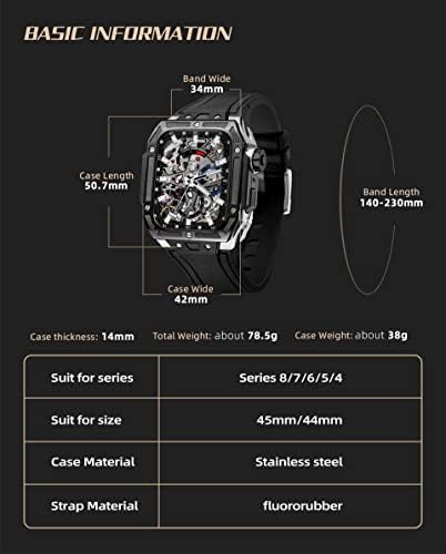 КОМПЛЕТ За Модификација На Јаглеродни Влакна CNHKAU,за Apple Watch 6 5 4 4 SE 44mm Флуор Гумен Ремен,Куќиште Од Јаглеродни Влакна