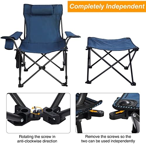 Redcamp 2 во 1 преклопен стол за кампување со отстранлив потпирач за подножје, преносни столчиња за тревници за тревници со одвојлива маса за возрасни,