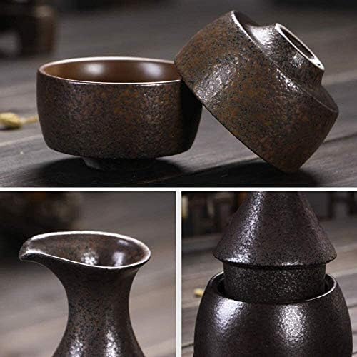 Јапонски сет за 7 парчиња, чаши за вино поставени со потопло тенџере и печка за греење, дизајн на боја на 'рѓа, за ладно/топло/shochu/чај