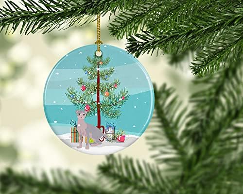 Богатства на Каролина CK4809CO1 Украински Левкој Мачка Среќен Божиќ керамички украс, украси за новогодишни елки, виси украс за Божиќ, празник,