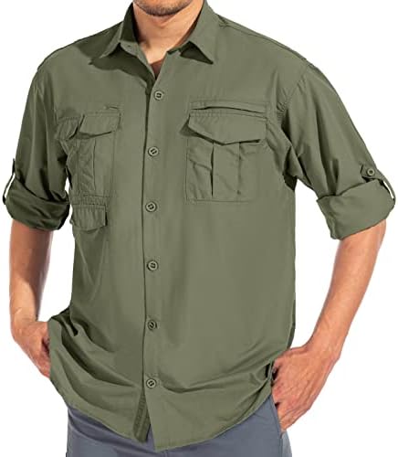 Машка заштита од сонце пешачење за риболов сафари кошула со долг ракав на отворено ладно суви карго кошули