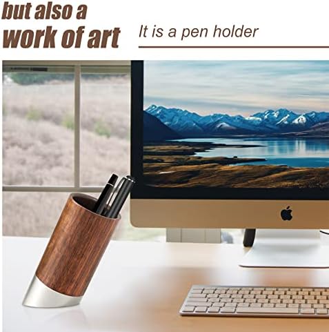 Кајјуки модерна уметност не'рѓосувачки челик и држач за пенкало од дрво од орев, додатоци за канцелариски работна површина, чаша