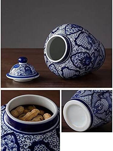 Керамички тегли, тегла за чај, тегли за складирање на кинески стил, сини и бели ѓумбир тегли од ѓумбир тегла вазна тегла декоративни