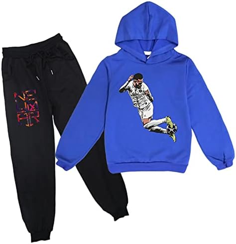 Benlp Wokenday Boys Neymar Jr Graphic Loose Hooded Tops+Sweatpants-2PCs Комплети за џемпери за деца, девојки