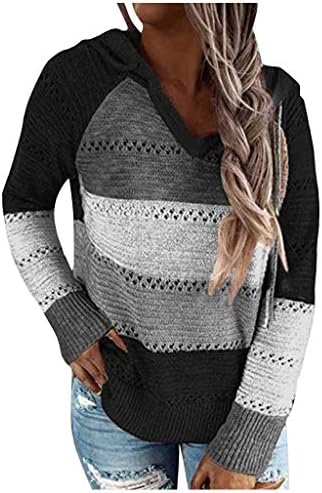 Womenенски шарен блок во боја плетен џемпер плус големина долг ракав шуле од обични лесни дуксери, џемпери за џемпери