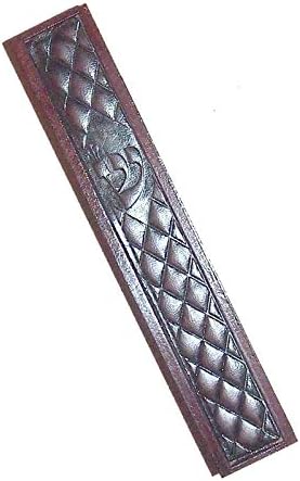 Judaica Mezuzah Case Brown Dood Etched Leather Front Shin 12 см затворен грб