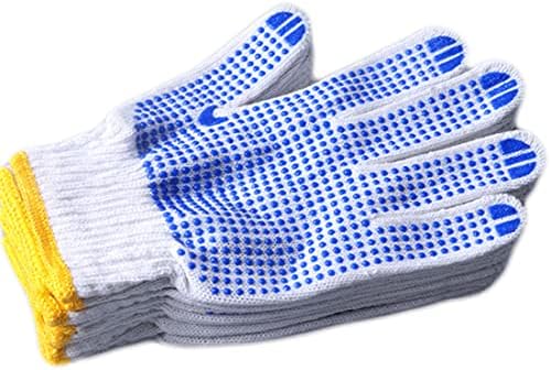 Nrdbeeec 6 пара работа ракавици точки памучни жици плетени безбедносни ракавици полиестер памук работа ракавици зафаќаат точки кои не се лизгаат