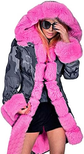 Зимски палта за врвови за жени со руно јакна со капи, маскирна палто, долга ракави цврста боја со џебови со палто за џебови