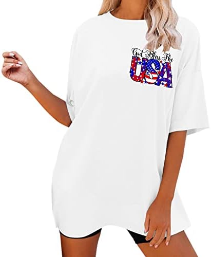 Плус големина на врвови за жени лето, буква графичка печатена екипаж за кратки ракави за кратки ракави Основни маици жени кошули