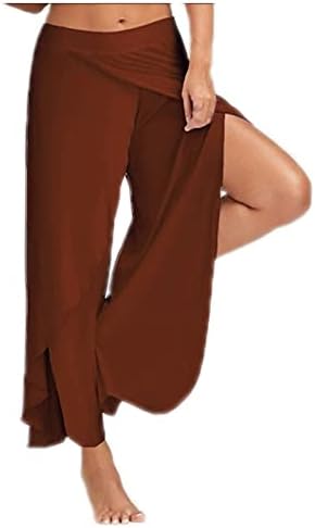 Wocachi жени со висока разделена јога панталони Цврсто проточен слој активен тренинг Еластична половината Широка нога вратоврска предна
