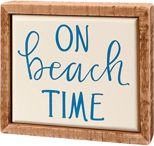 Примитиви од Кети 113427 на знак за мини кутија за време на плажа, должина од 4 инчи, дрво