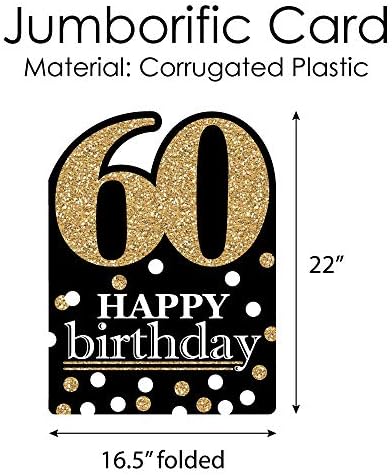 Голема точка на среќа Возрасен 60 -ти роденден - злато - Среќен роденден гигантска честитка - голема форма на џамлична картичка - 16,5 x 22 инчи