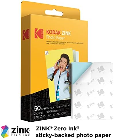 Zink kodak чекор инстант печатач за фотографии и чекор безжичен мобилен мини печатач и 2 x3 Премиум фото -хартија, 50 брои