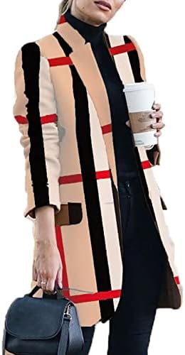 Maseенски зимски палта Мебамук мода печатена обична карирана јака твид лабава мантил