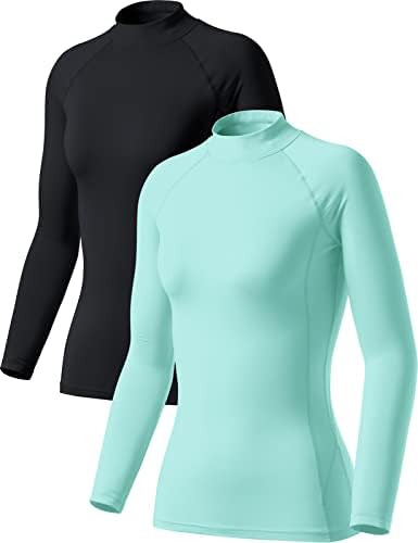 TSLA 1 или 2 пакувања на женски термички врвови со долги ракави, кошули за потсмевање на желка и екипаж, слој за компресија наредена