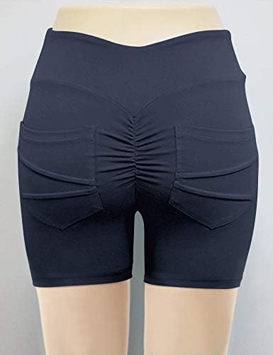 Hioinieiy Women's Scrunch Ruched Butting Подигнување плен за подобрување на хеланки со високи половини, притиснете ги јога панталони со џебови