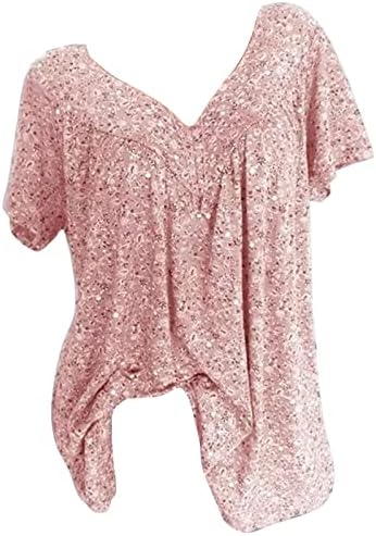 Lutmen'sенски летни врвови 2023 фустани обични трендовски кошули цветни печатени копче нагоре блузи, јака јака V-врата за влечење
