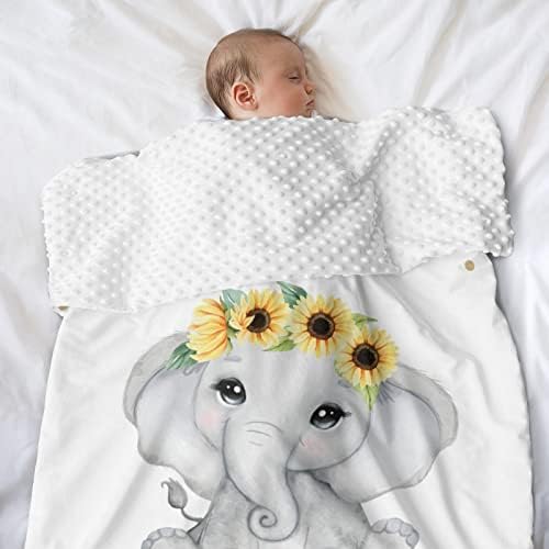 Бохо сончоглед слон Персонализирано бебе ќебе за момчиња девојчиња, меко минки ќебе со двојно слој со двојно новородено дремки 35х45