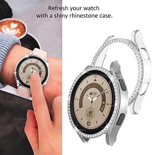 Случаи за дистрибуција компатибилни со Samsung Galaxy Watch 5 40mm / 44mm, Bling Rhinestone Diamond Protective Case Cover Замена на Galaxy Watch 4 40мм / 44мм жени мажи
