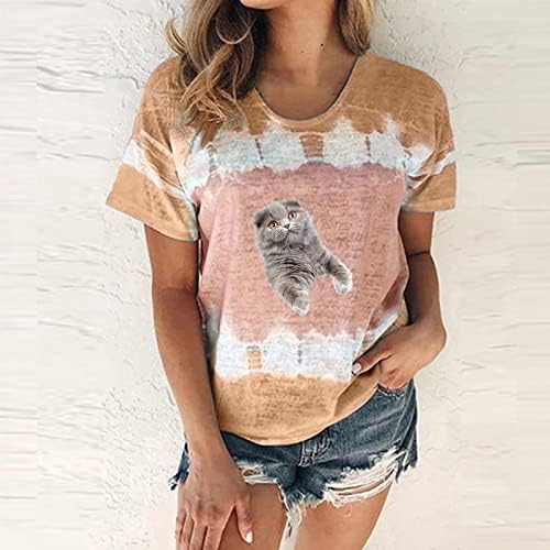 Women'sенски блок во боја на врвови лето плус големина Туника Туника слатка графичка маица лабава обична облека со трендовски