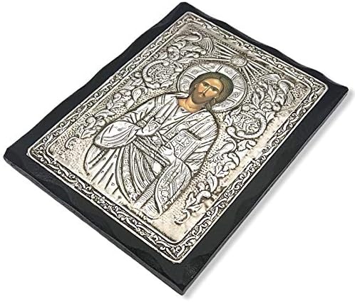 Рачно изработена грчка христијанска православна дрвена метална икона на Исус Христос цврсто дрво