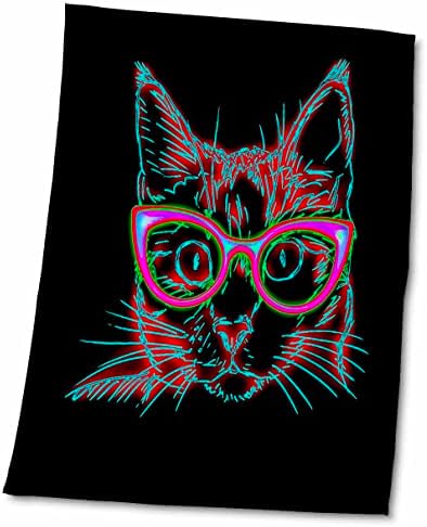 3drose шарена неонска мачка црна позадина со очила Забава графичка - крпи