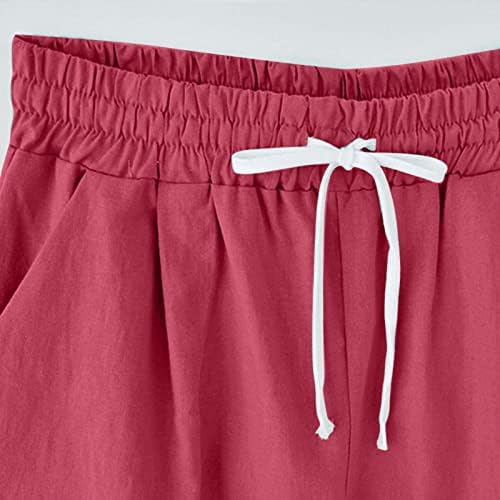 РВИДБЕ Бермуда шорцеви за жени летни еластични еластични половини на коленото долга долга постелнина шорцеви со џебови