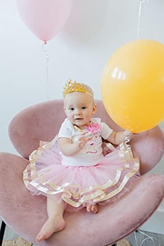 Сет на фустани за фустани на Лука и Лулу 1 -ви роденден, бебе девојче Туту - розова и златна принцеза круна Тијара поставена за