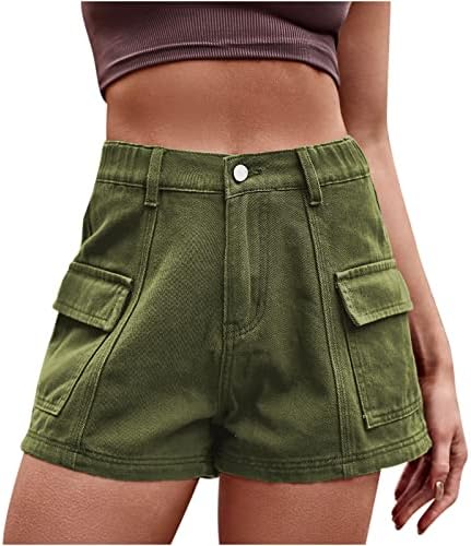 Lmdudan карго шорцеви за жени еластични панталони за тексас летни опуштени удобни шорцеви за пешачење со повеќе џебови