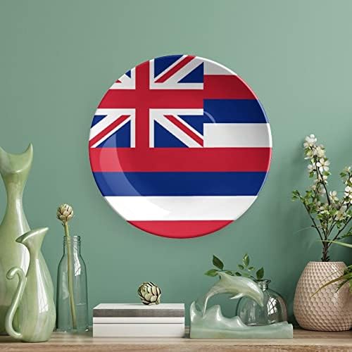 Знаме на хаваи. Коска Кина Декоративна Плоча Тркалезни Керамички Плочи Занает Со Штанд За Прикажување За Декор За Вечера На Ѕид