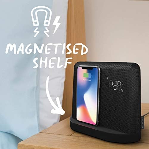 Kitsound Xdock Qi Charger Безжичен Bluetooth звучник за полнење со FM радио за iPhone 8/x/xs/xr/xs max, Samsung S6/S7/S8/S9 - црно