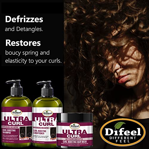 Difeel Ultra Curl 3-PC Curl Curl Curl Care Set: Ултра шампон за curl 12 мл, балсам 12 мл и маска за коса 12 мл сет