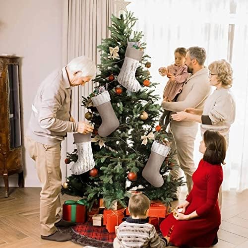 Souarts 4 Пакувања Божиќни чорапи 15,7 инчи големи коцки златни Божиќни чорапи Рустикално висино порибување за Божиќно дрво што виси семеен