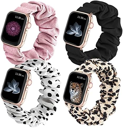 Selftek 4 пакувања компатибилни со Scrunchie Apple Watch Strap 38mm 40mm мека крпа печатена ткаенина за часовници за нараквици за