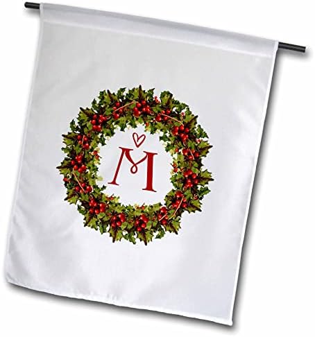 3дорозна буква М- Црвен Бери Холи венец со скриптно срце - знамиња