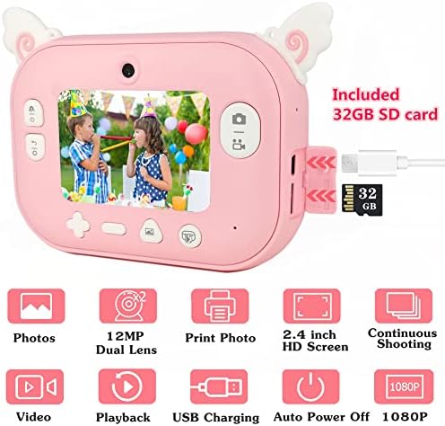 Детска Камера Инстант Печатење Дигитална Камера За Девојчиња Божиќни Подароци За Роденден, Розова Инстант Камера За Мали Деца, Фотоапарат За Играчки Со Нула Масти?