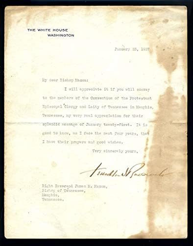 Френклин Рузвелт Јса Коа Рака Потпишан 1937 Белата Куќа Писмо Автограм