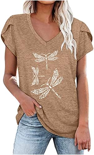 Женски врвови против вратот летни ливчиња со ливчиња маички фустани блузи слатки графички маици основни врвови на кратки ракави кошули трендовски