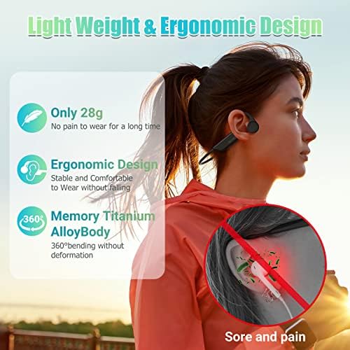 Слушалки за спроводливост на коските Нутриг, слушалки со отворено уво Bluetooth 5.3 безжични слушалки со микрофон, отпорни на пот, слушалки за спорт, возење, вежби