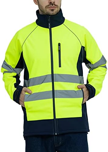 Работна идеја за безбедност јакна за мажи со голема видливост рефлексивна јакна со меки јакна hi-wis водоотпорен и ветерник со руно
