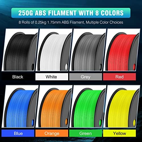 Sunlu 250g ABS FILAMENT 1,75мм пакет и PLA Meta 3D печатач Филамент жолта, димензионална точност +/- 0,02 mm, 0,25 kg spool, 8 ролни, црна+бела+сива+сина+жолта+зелена+црвена+портокалова боја