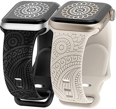 Toyouths 2 пакувања Boho врежани бендови компатибилни со ленти со Apple Watch 41mm 40mm 38mm 49mm 45mm 44mm 42mm жени, силиконски спорт