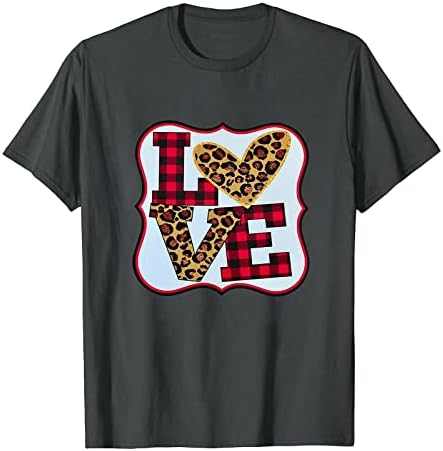 Lutенски летни врвови на леопард срцев печатен маица Краток ракав симпатична основна маичка за лежерна улична облека за одмор Туника ТОП ТОП
