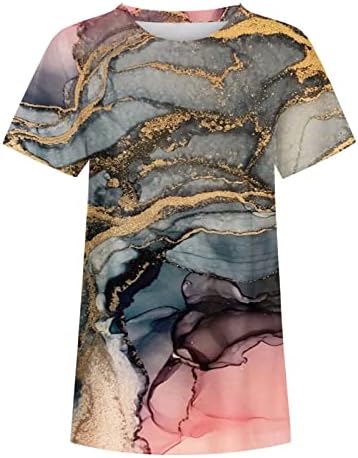 2023 Краток ракав памучен екипаж на вратот на вратот Графички мермер печатење бренд Топ маичка за девојки есен летен блуза L8
